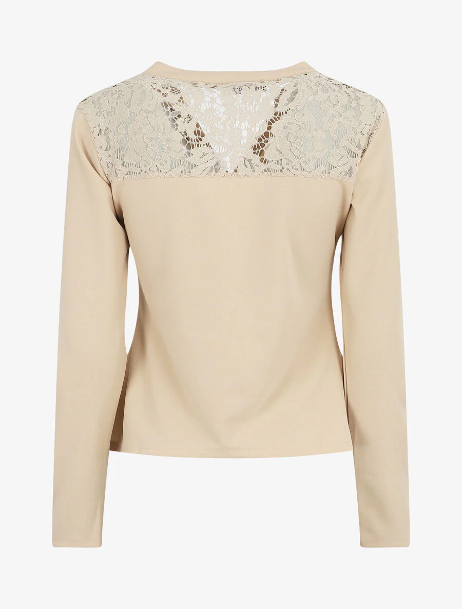 Effen blouse met kant - Beige - Image 2