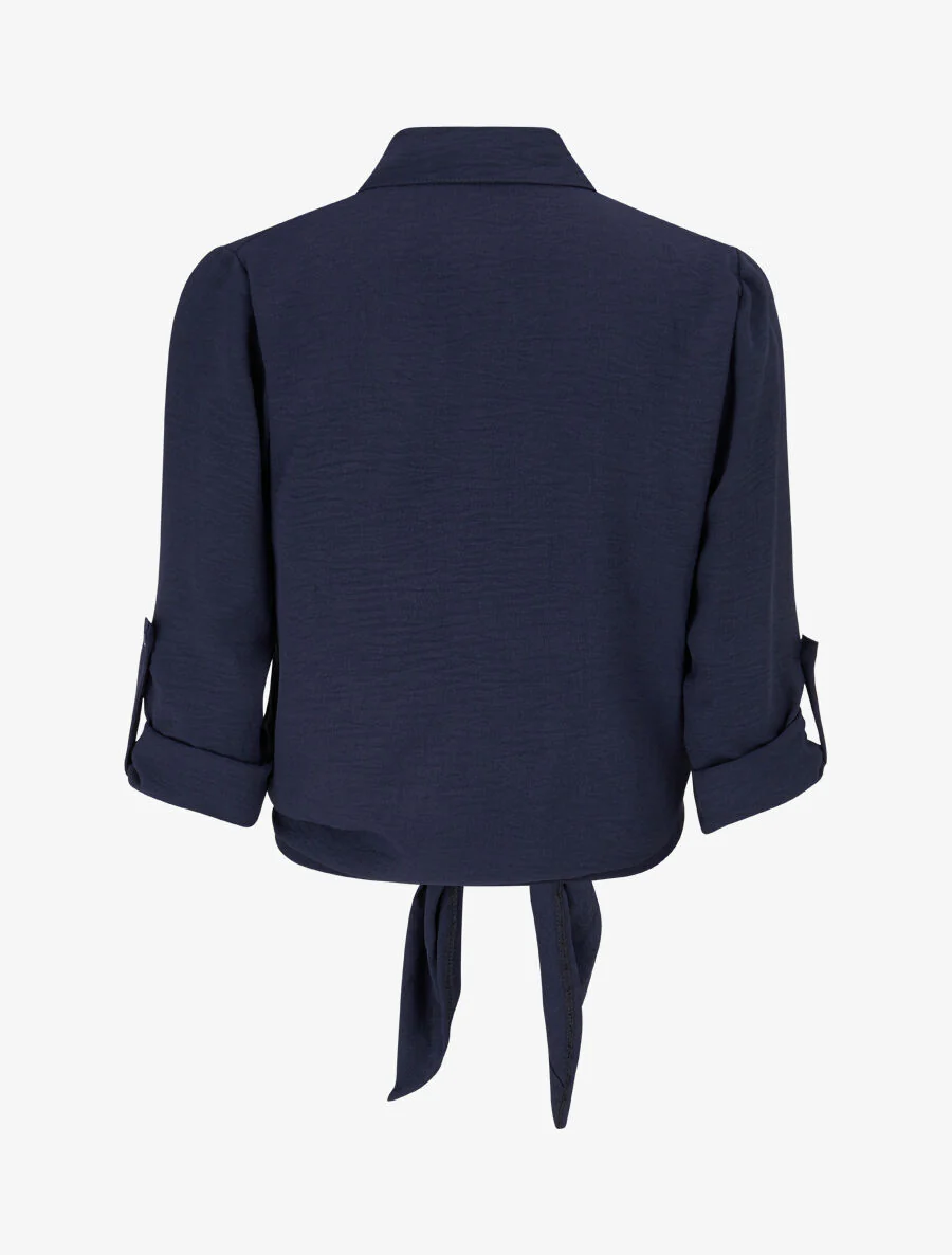 Effen blouse met striksluiting - Marineblauw - Image 2