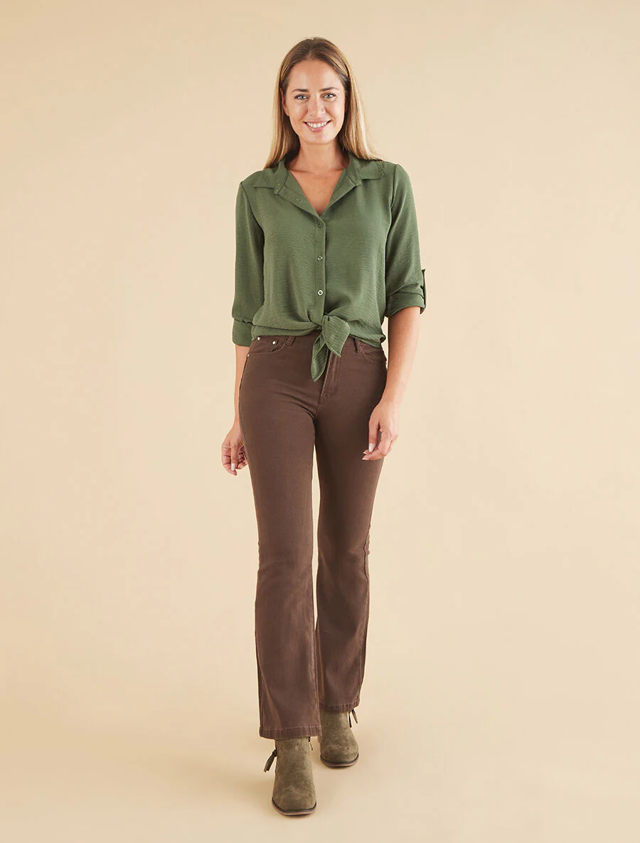 Effen blouse met striksluiting - groen - Image 4