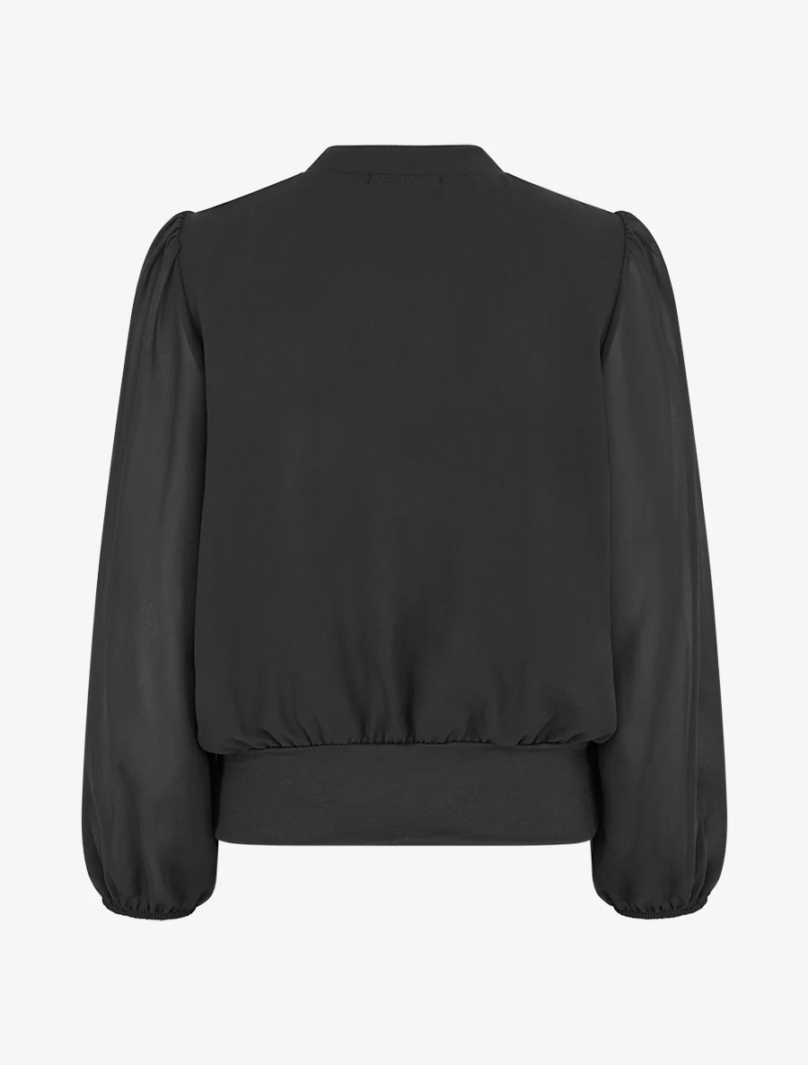 Effen blouse van voile met kraaginzet - Zwart - Image 2