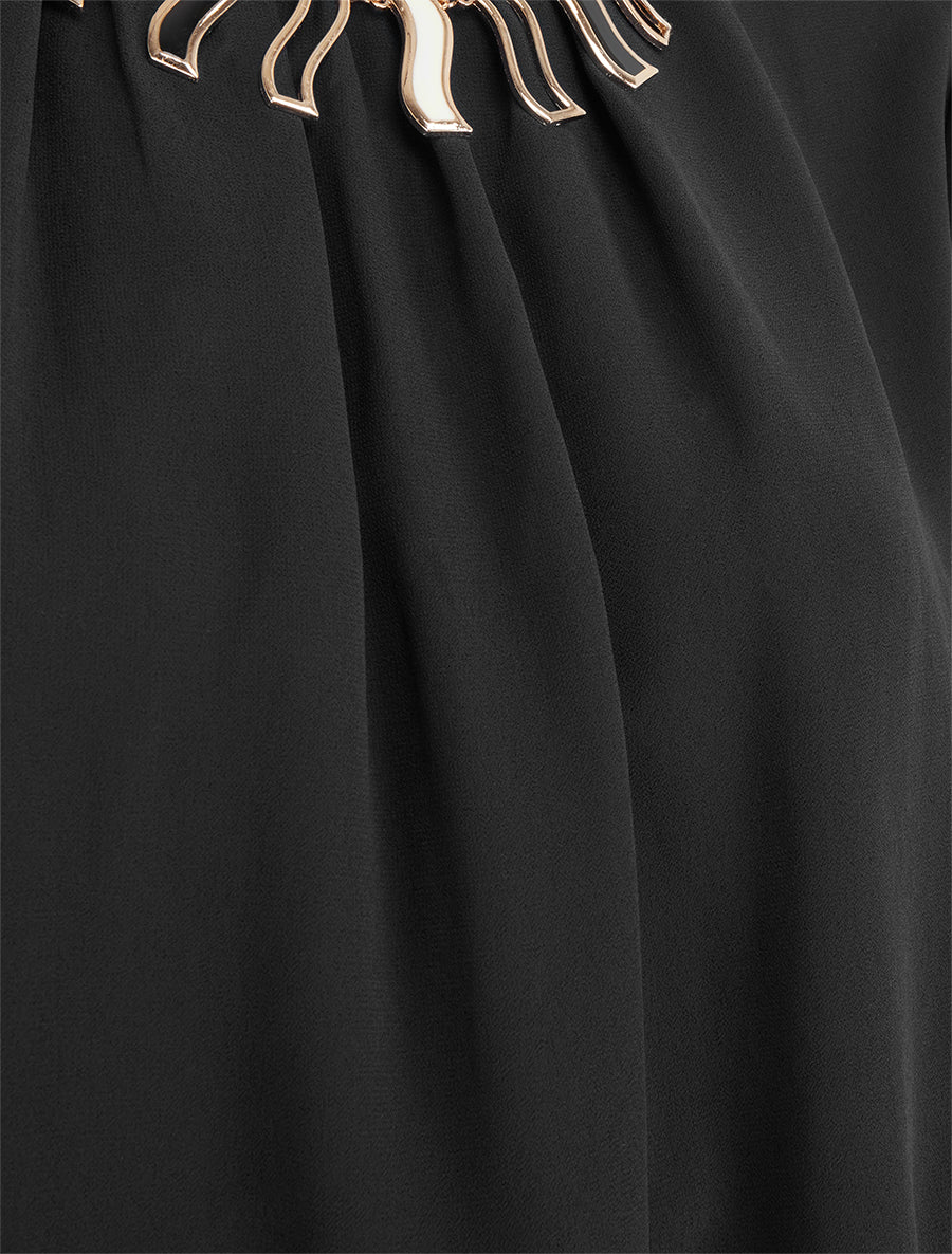 Effen blouse van voile met kraaginzet - Zwart - Image 3