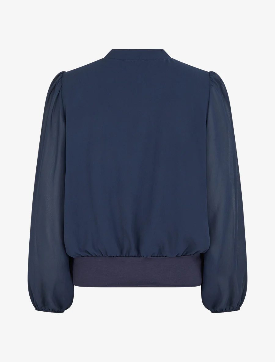 Effen blouse van voile met kraaginzet - Marine - Image 2