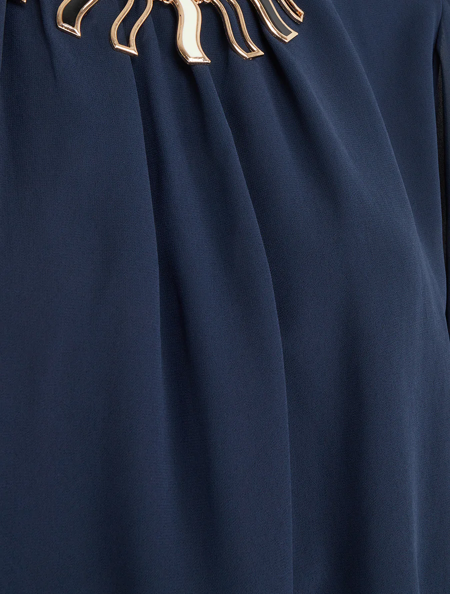 Effen blouse van voile met kraaginzet - Marine - Image 3