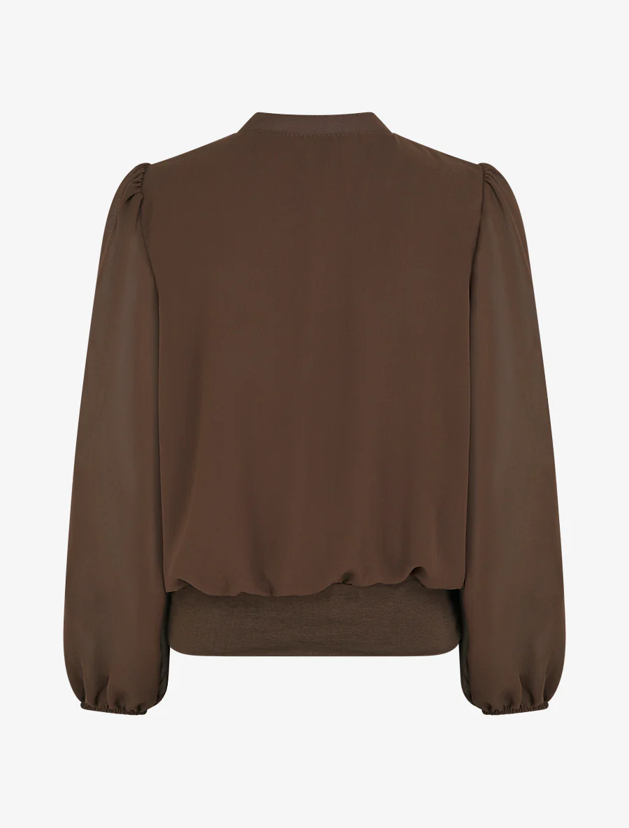 Effen blouse van voile met kraaginzet - Bruin - Image 2