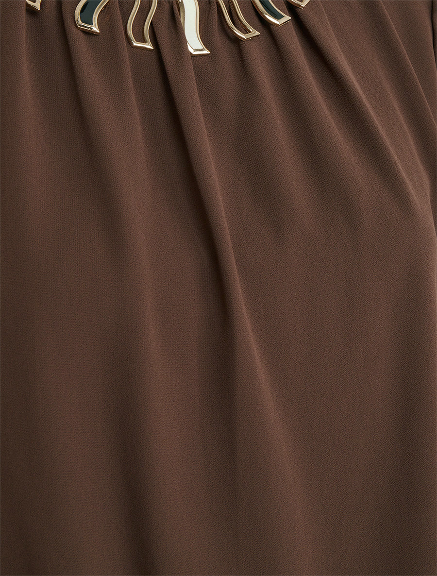 Effen blouse van voile met kraaginzet - Bruin - Image 3