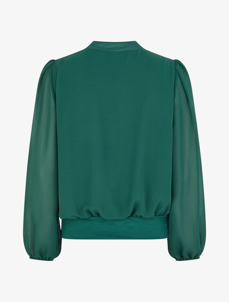 Effen blouse van voile met kraaginzet - Dennengroen - Image 2