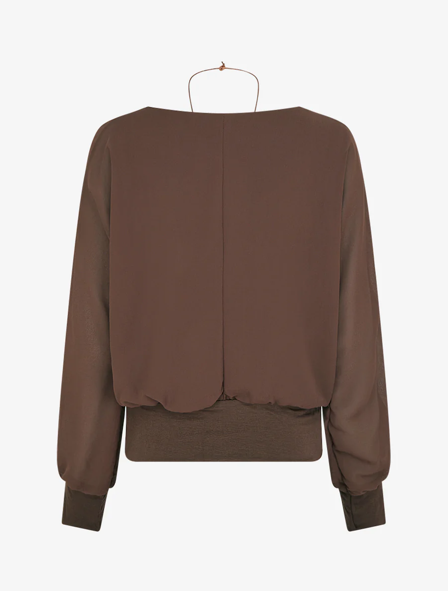 Effen blouse van voile met lange mouwen - Bruin - Image 2