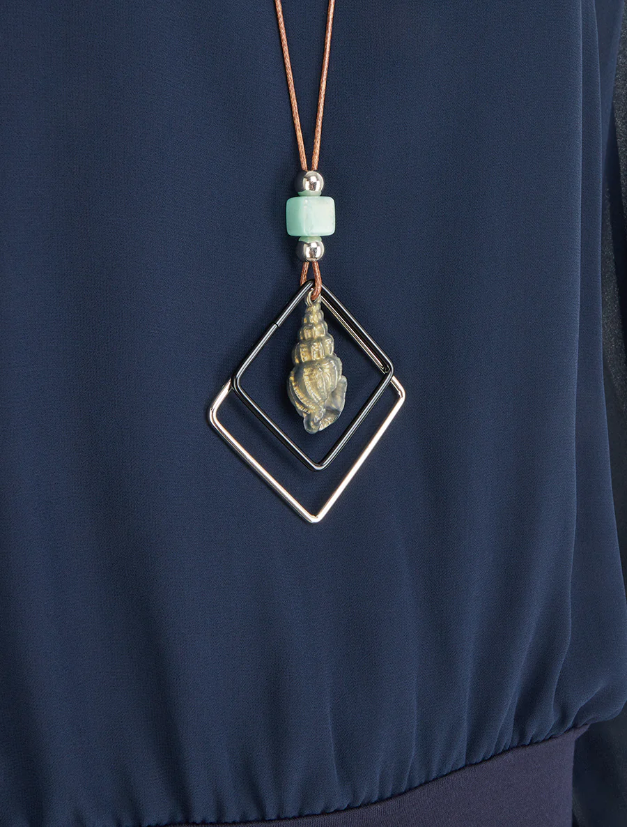 Effen blouse van voile met lange mouwen - Marine - Image 3