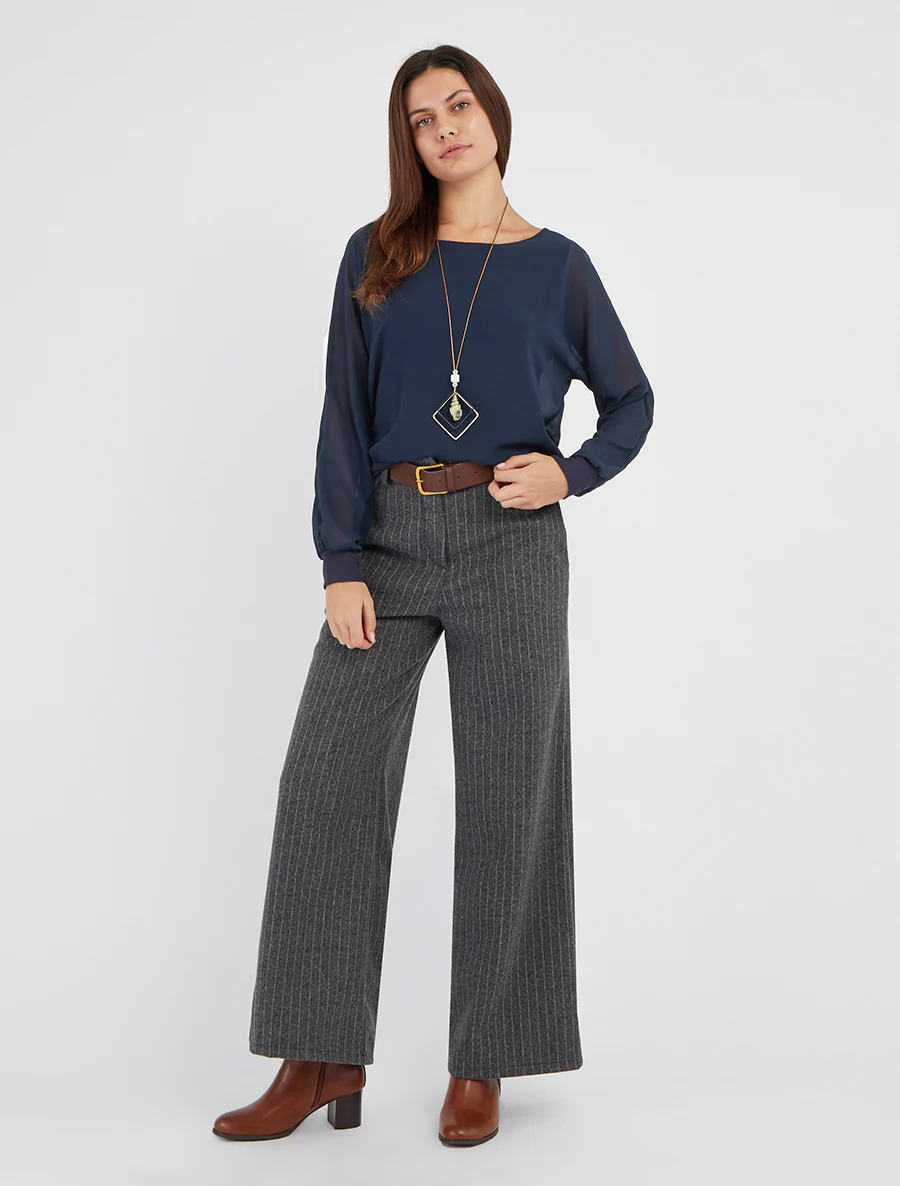 Effen blouse van voile met lange mouwen - Marine - Image 5