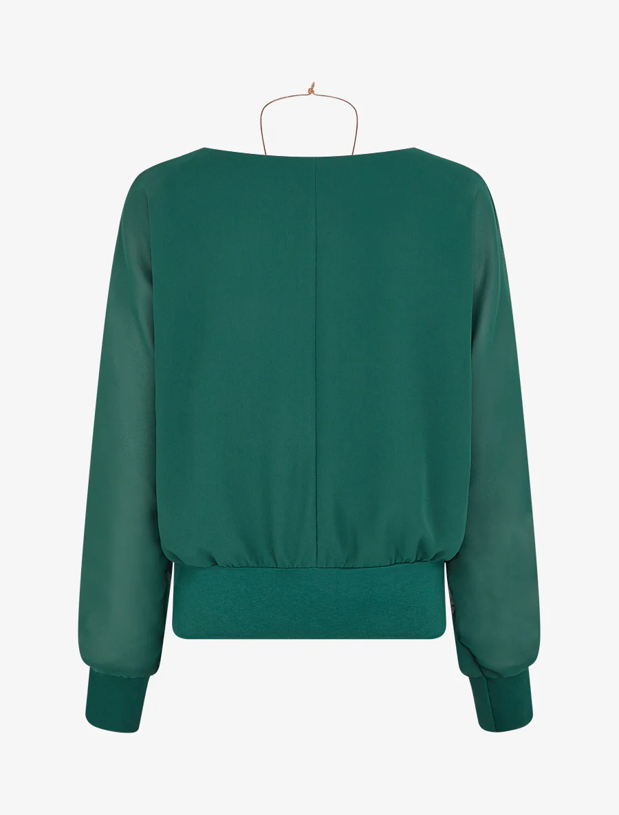 Effen blouse van voile met lange mouwen - Dennengroen - Image 2