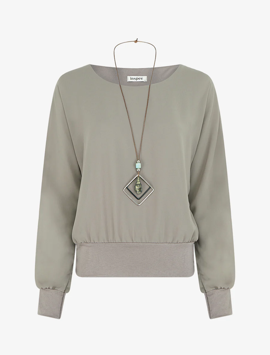 Effen blouse van voile met lange mouwen - Grijs