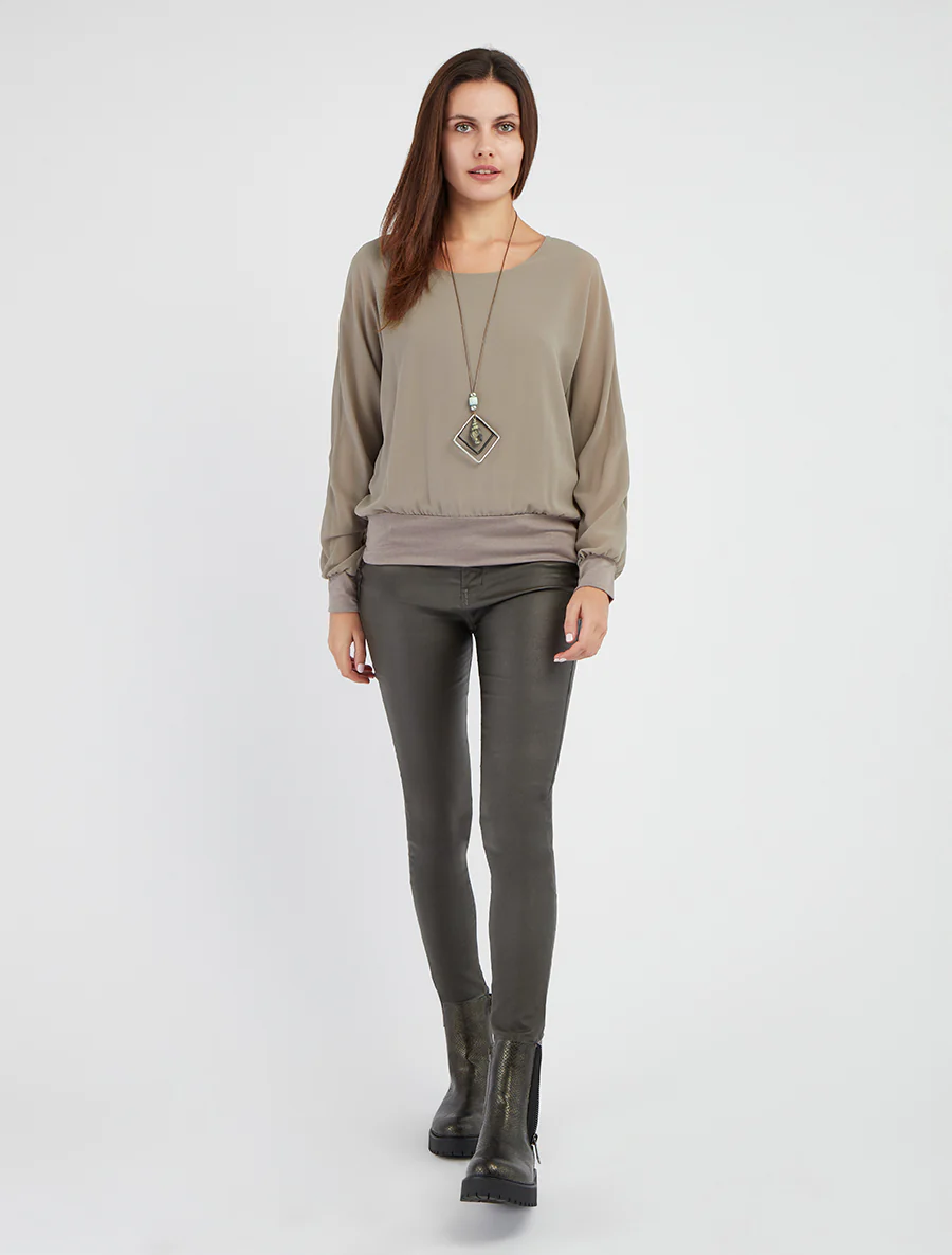 Effen blouse van voile met lange mouwen - Grijs - Image 4