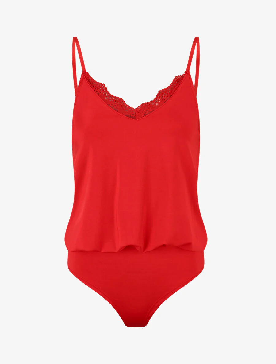 Effen body met kanten detail - Rood