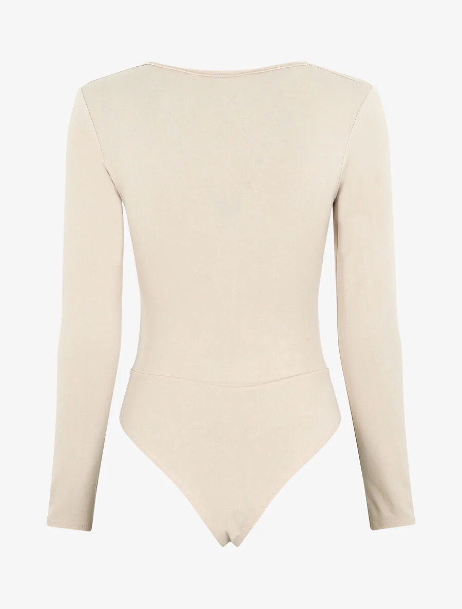 Effen body met V-hals - Beige - Image 2