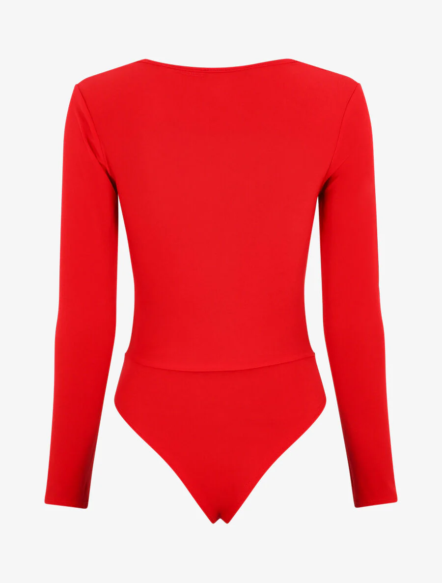 Effen body met V-hals - rood - Image 2