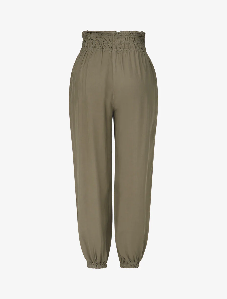 Effen broek met elastische randen en sierknopen - Kakigroen - Image 2