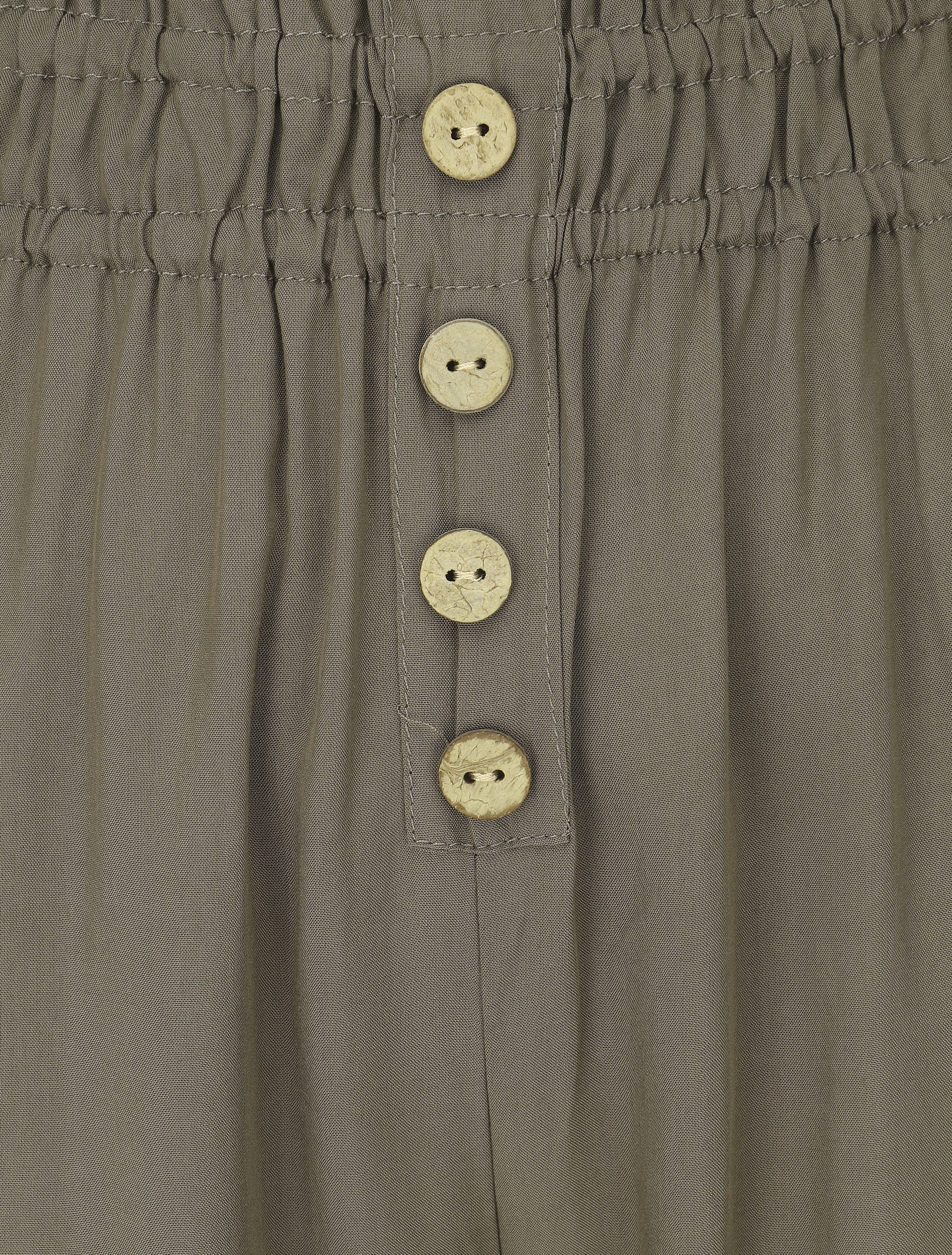 Effen broek met elastische randen en sierknopen - Kakigroen - Image 3