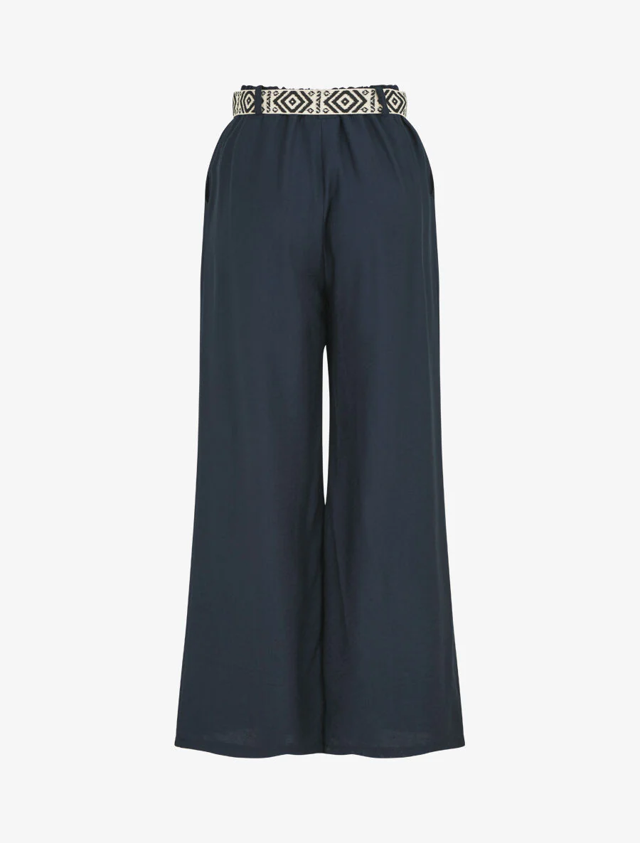 Effen broek met elastische tailleband - Marineblauw - Image 2