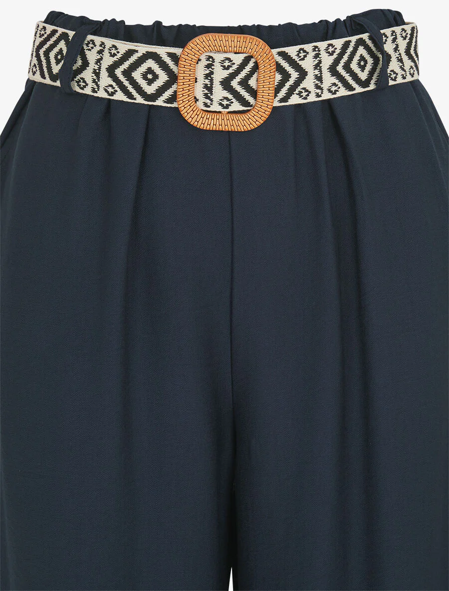 Effen broek met elastische tailleband - Marineblauw - Image 3