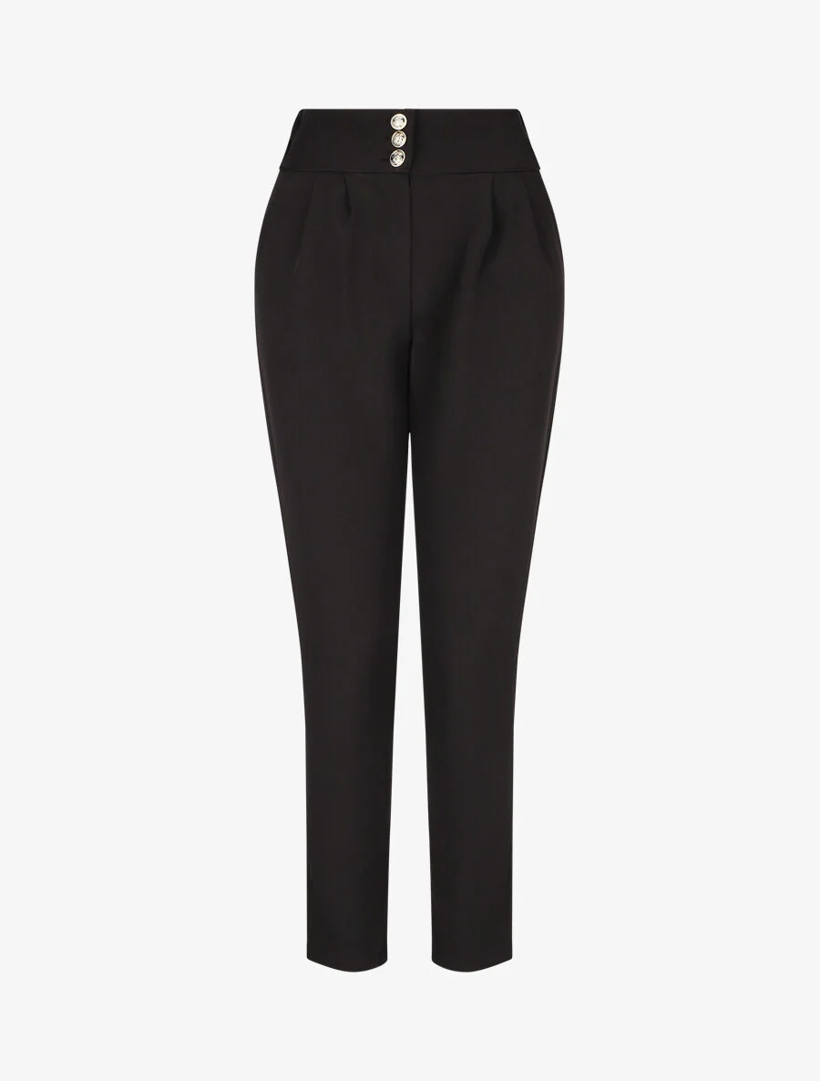 Effen broek met elastische tailleband - Zwart