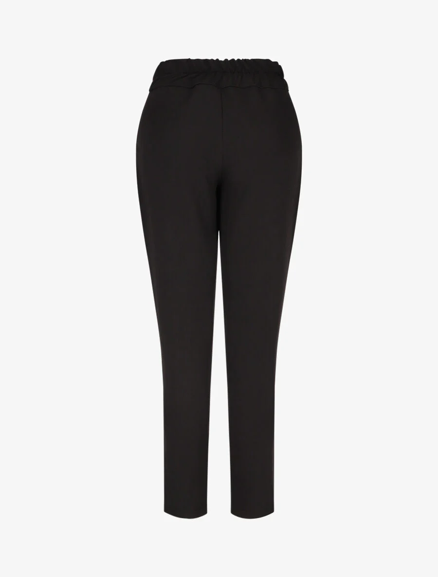 Effen broek met elastische tailleband - Zwart - Image 2