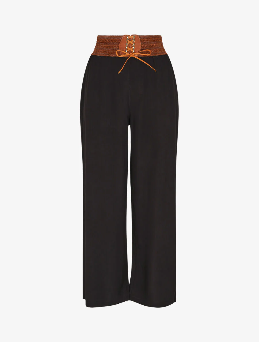 Effen broek met hoge taille. korset model - zwart