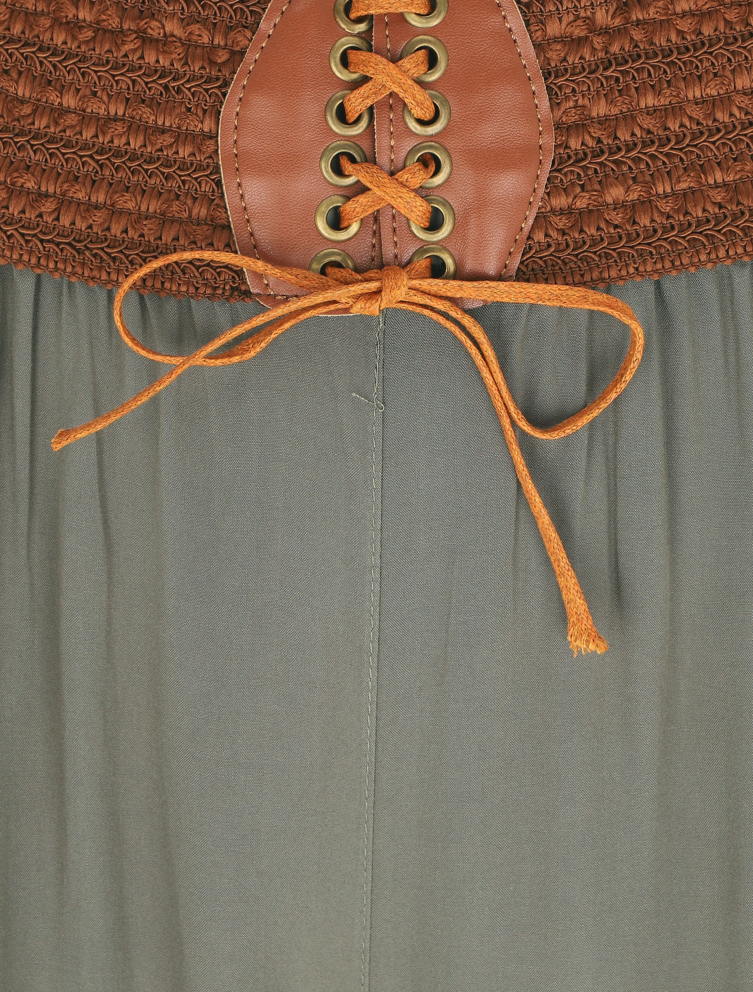 Effen broek met hoge taille. korset model - Khaki - Image 3