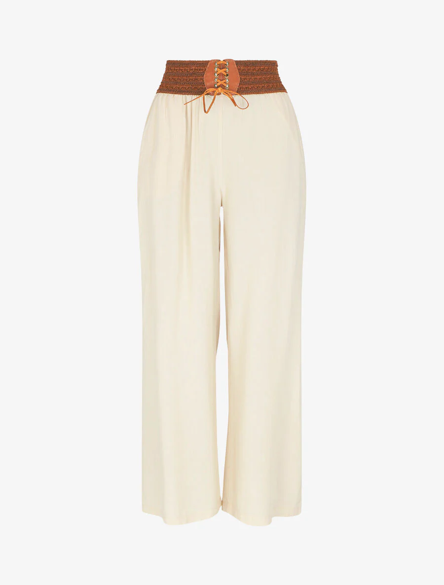 Effen broek met hoge taille. korset model - Beige