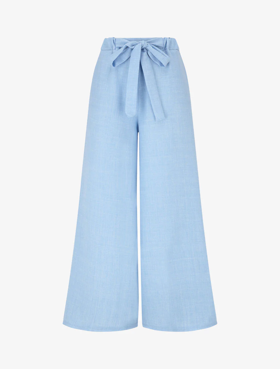 Effen broek met linnenlook - blauw