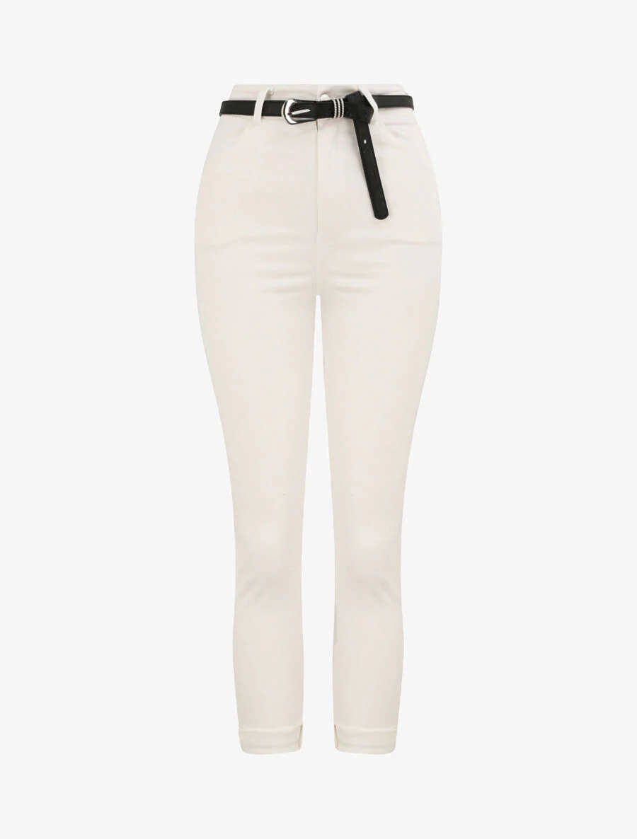Effen broek met omgeslagen randen - Wit