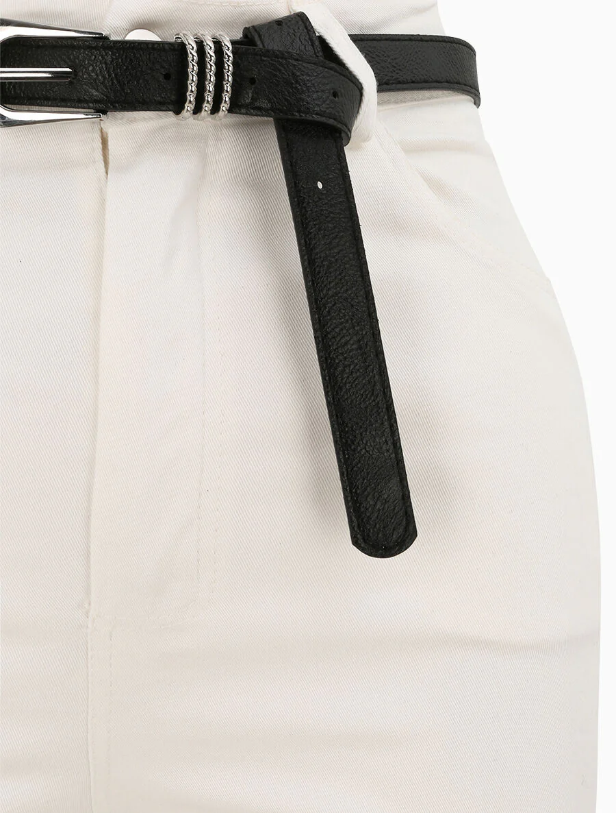 Effen broek met omgeslagen randen - Wit - Image 3