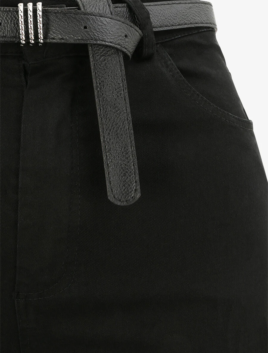 Effen broek met omgeslagen randen - Zwart - Image 3
