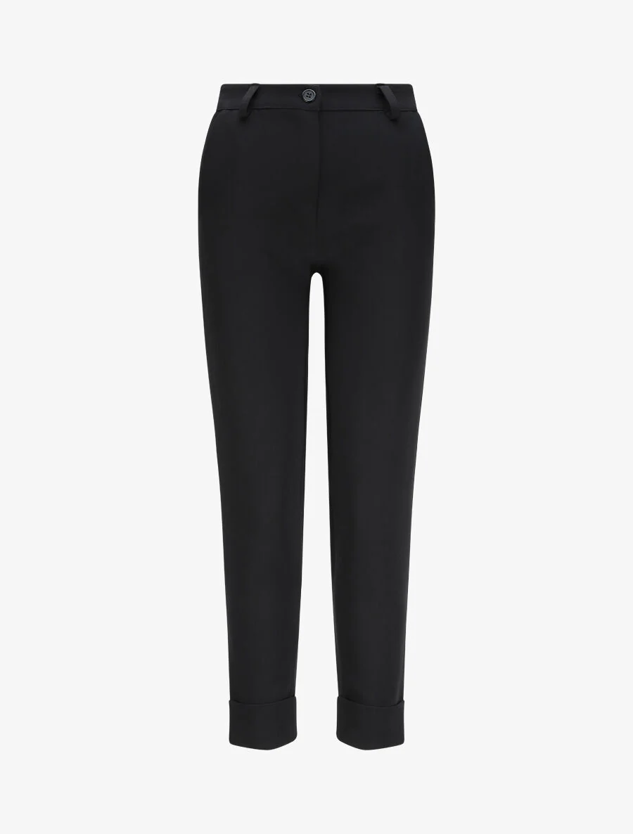 Effen broek met omgeslagen randen - Zwart