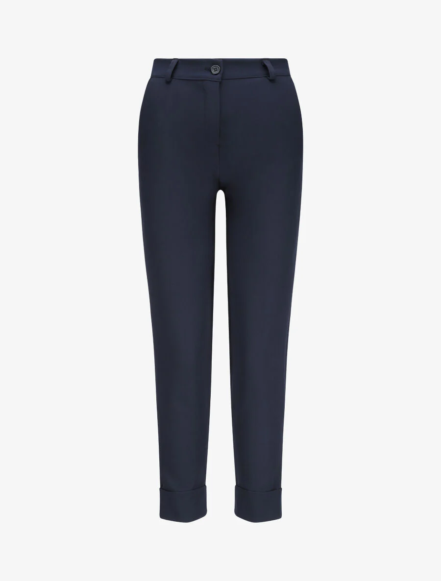 Effen broek met omgeslagen randen - Marine