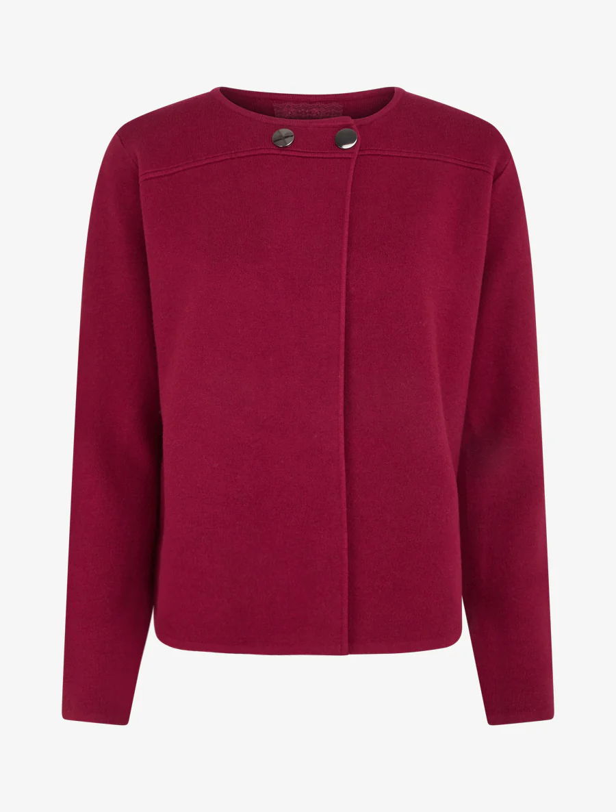 Effen cardigan met twee knopen - Wijnrood