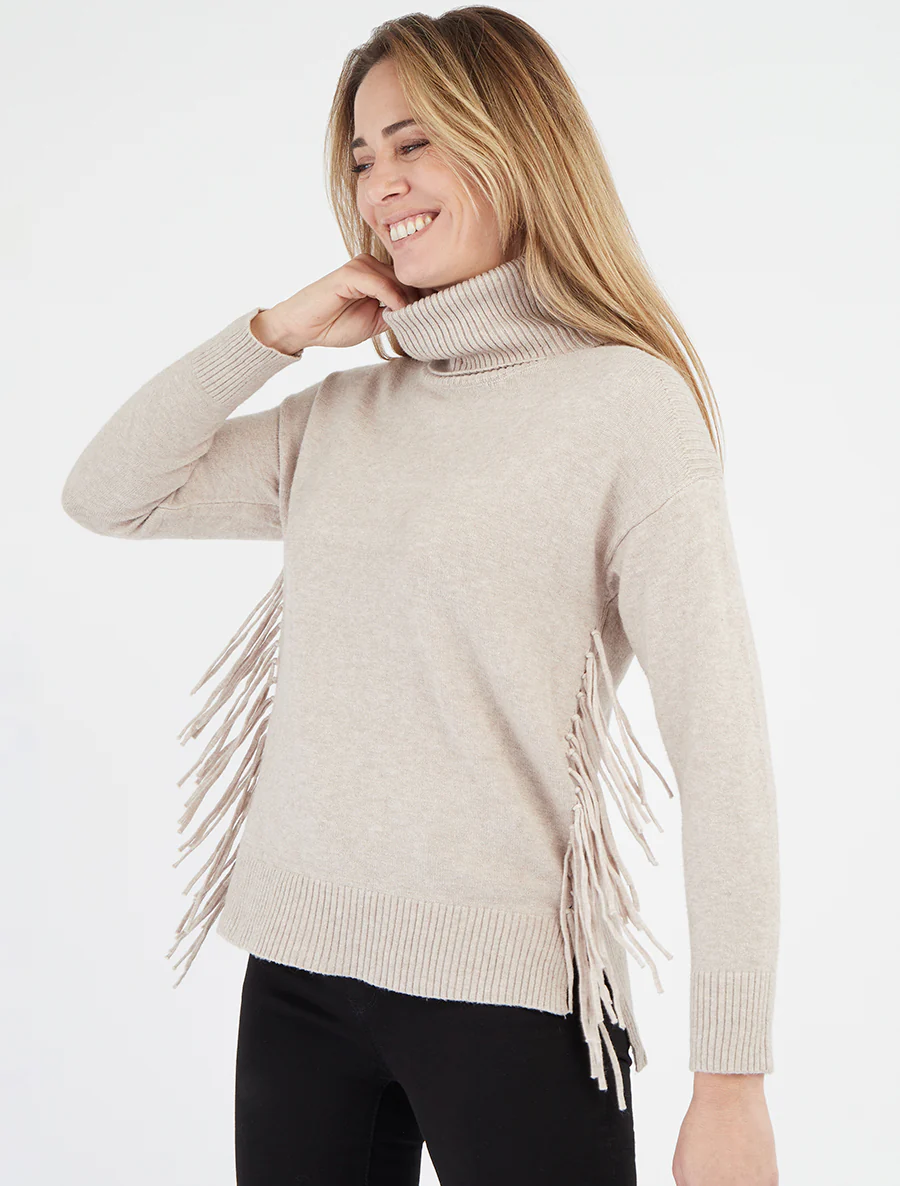Effen coltrui met franjes - Beige