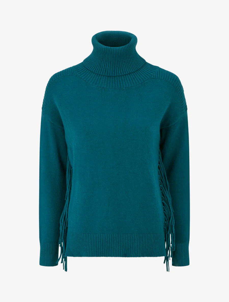 Effen coltrui met franjes - Eendenblauw
