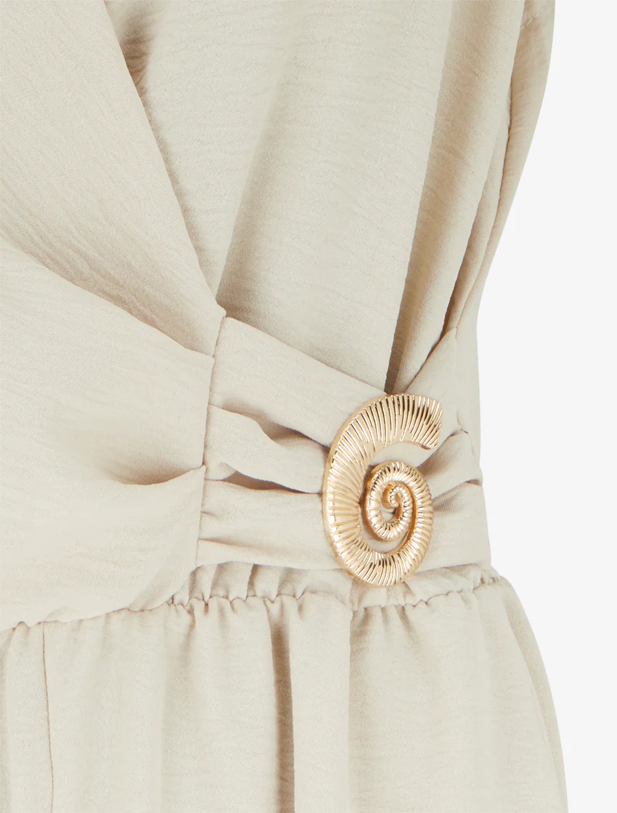 Effen combinatie met slakkenjuweel inzetstuk - Beige - Image 3