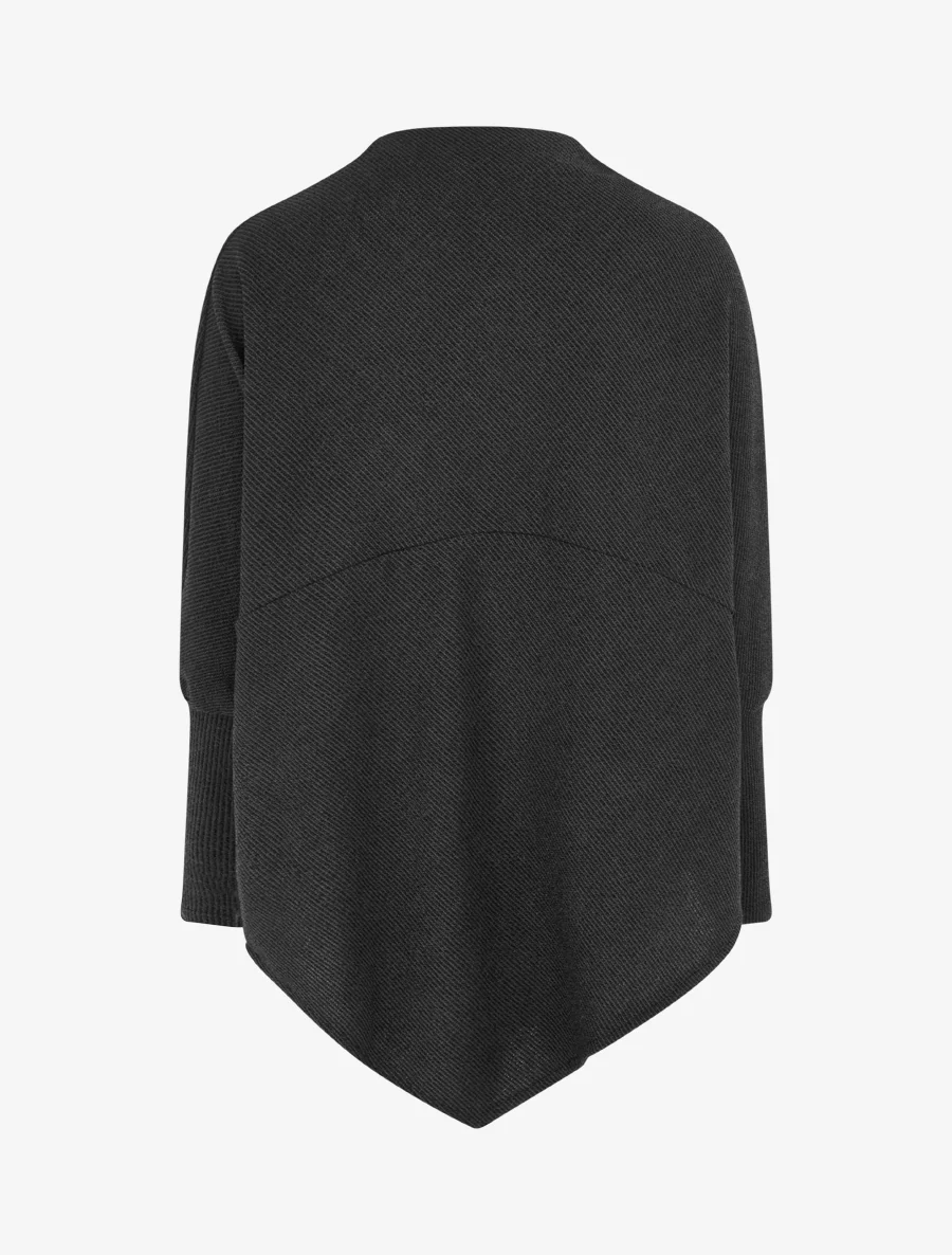 Effen dunne poncho met lange mouwen - Zwart - Image 2