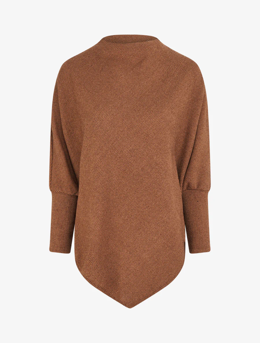 Effen dunne poncho met lange mouwen - Bruin