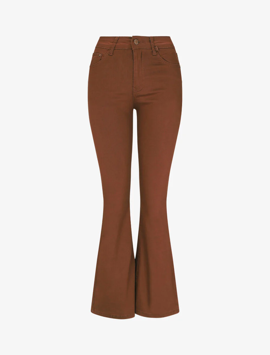 Effen flare jeans met standaard taille - bruin