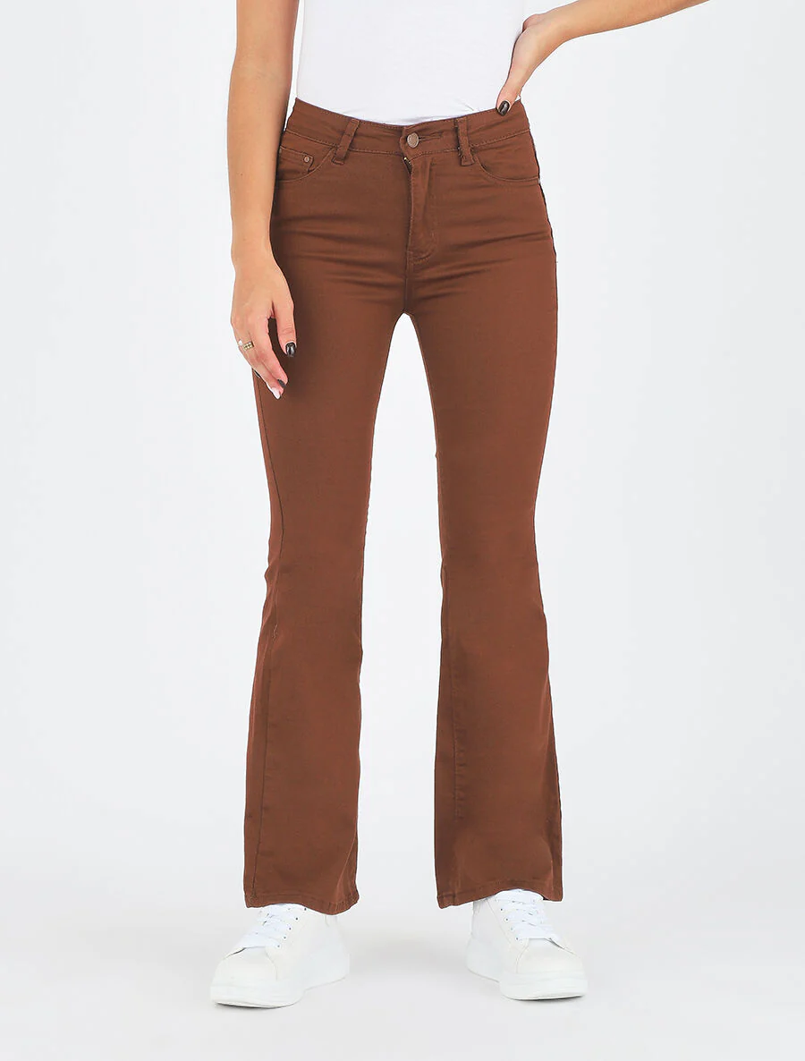 Effen flare jeans met standaard taille - bruin - Image 4