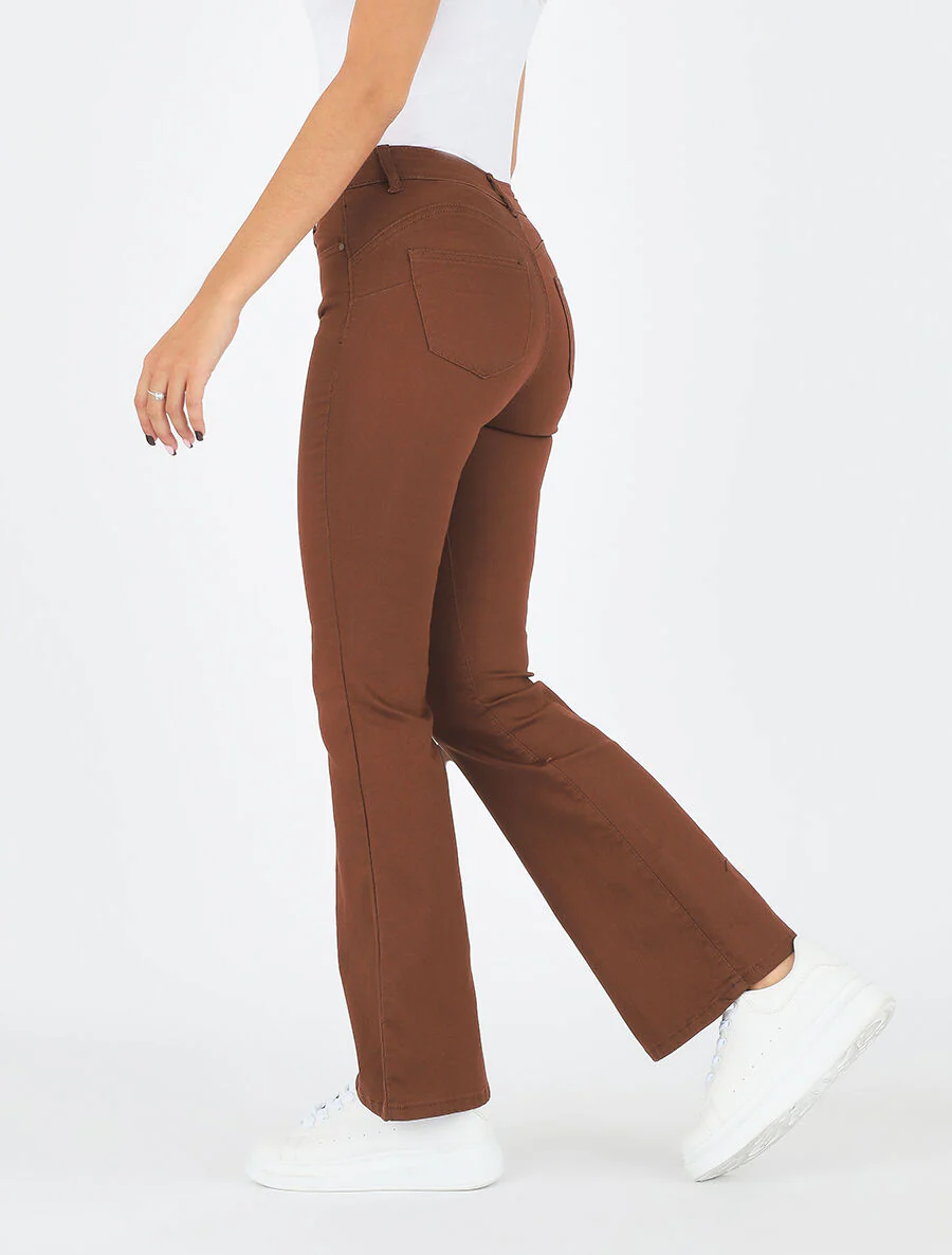 Effen flare jeans met standaard taille - bruin - Image 5