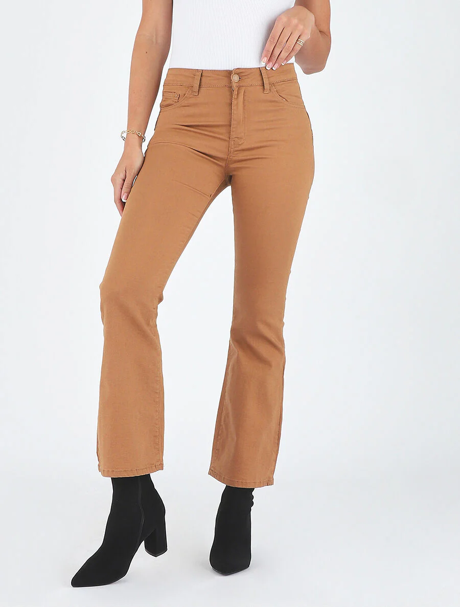 Effen flare jeans met standaard taille - Kameel - Image 4