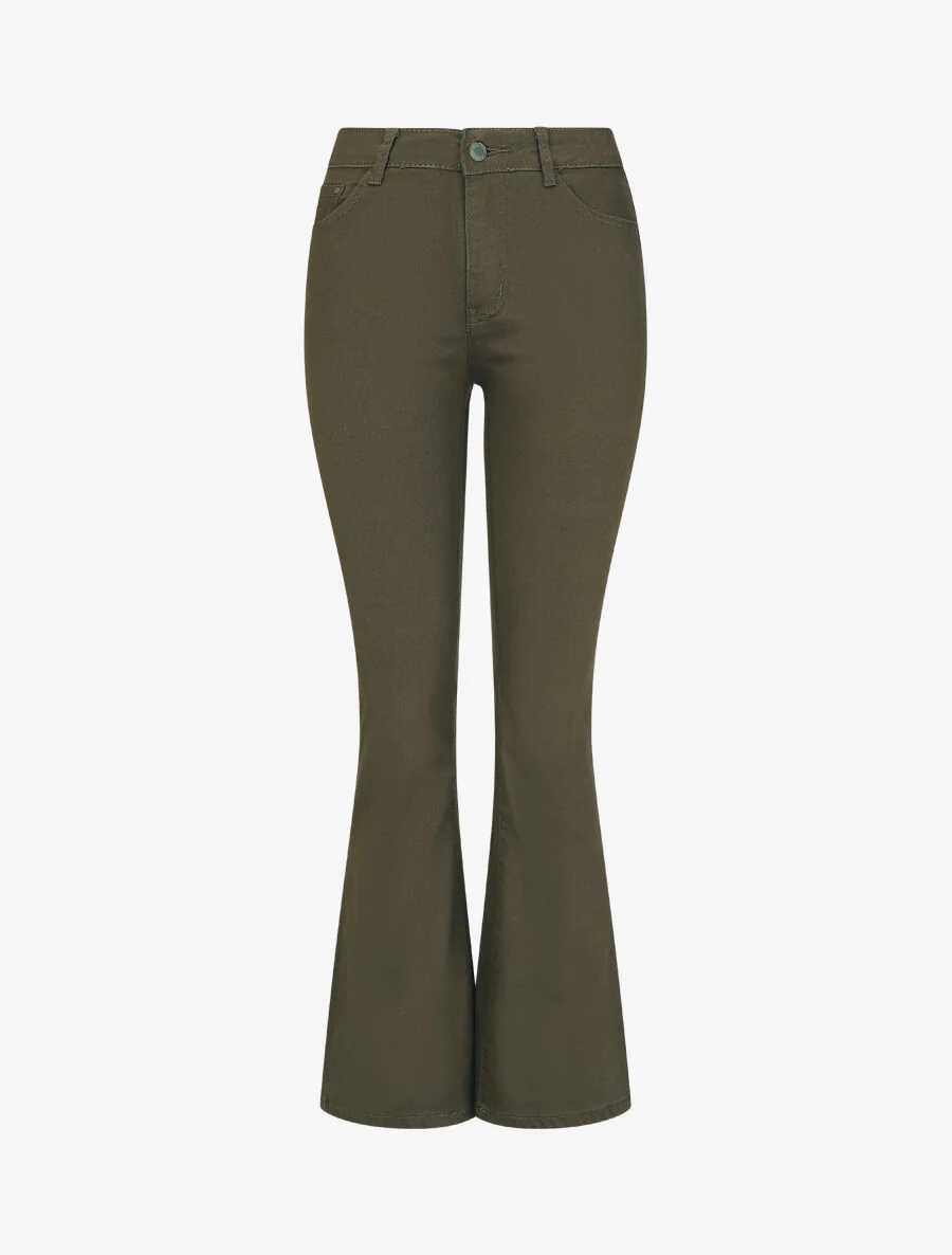 Effen flare jeans met standaard taille - Kakigroen