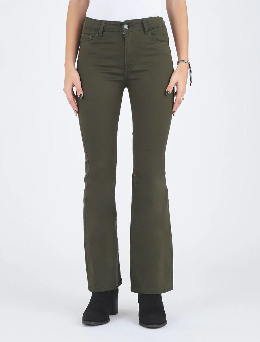 Effen flare jeans met standaard taille - Kakigroen - Image 4