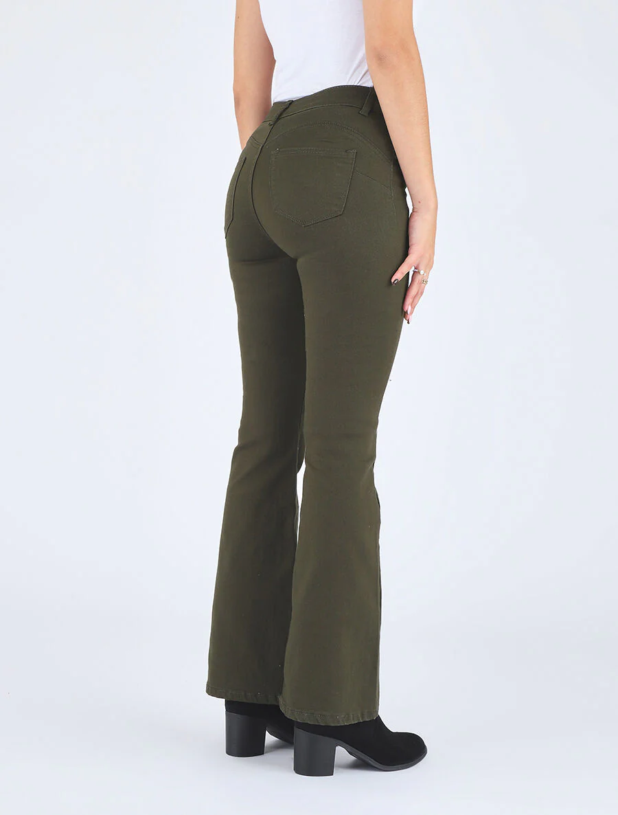 Effen flare jeans met standaard taille - Kakigroen - Image 5