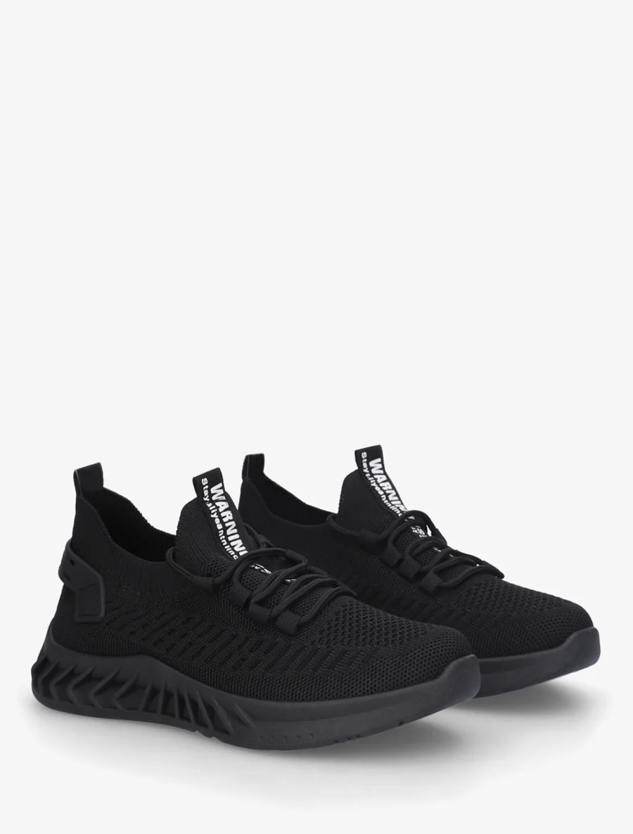 Effen gebreide sneakers met gestileerde zool - Zwart - Image 4