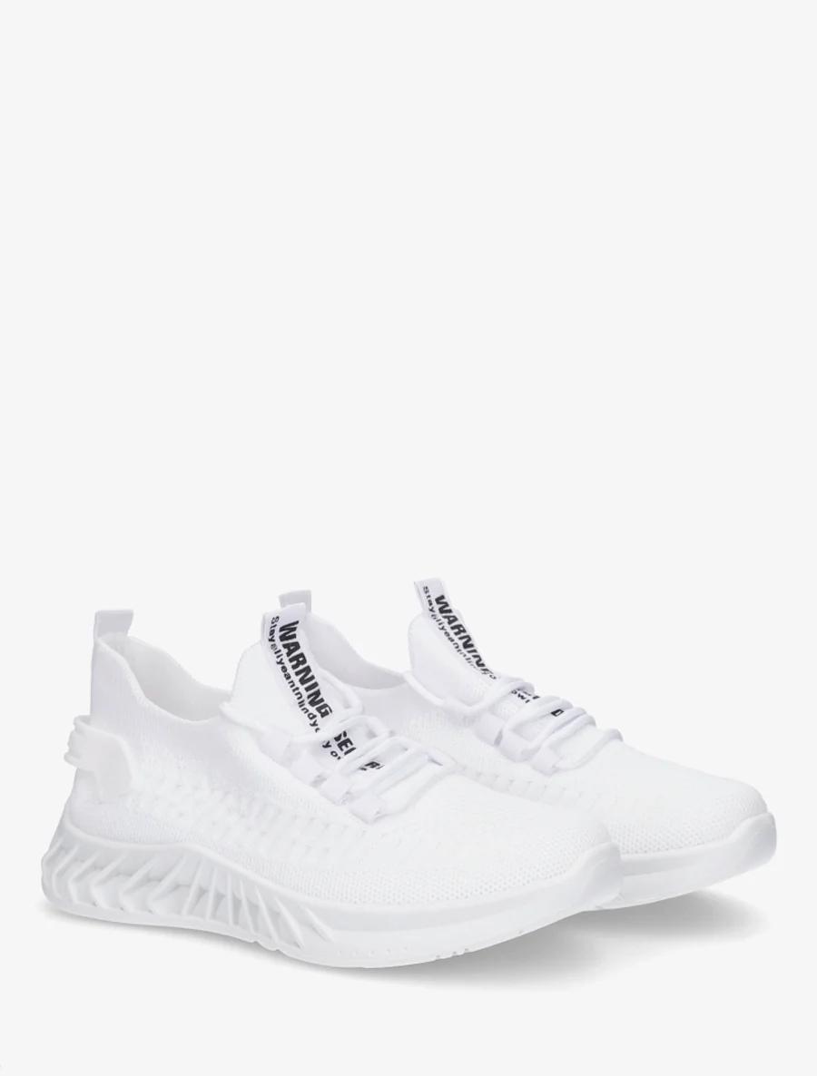 Effen gebreide sneakers met gestileerde zool - Wit - Image 4