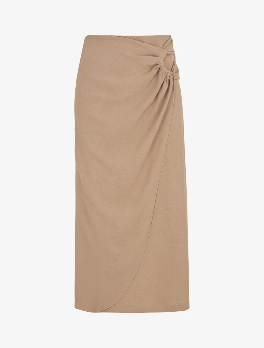 Effen gedrapeerde halflange rok - Taupe